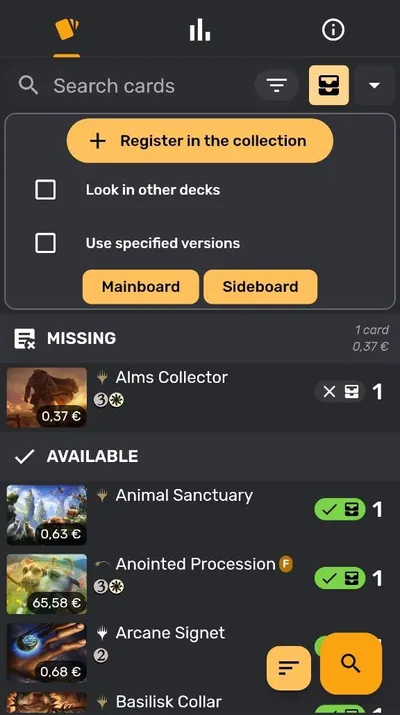 Collection collapsible menu