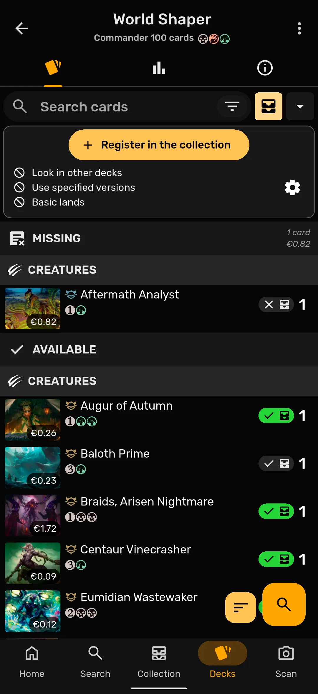 Collection collapsible menu