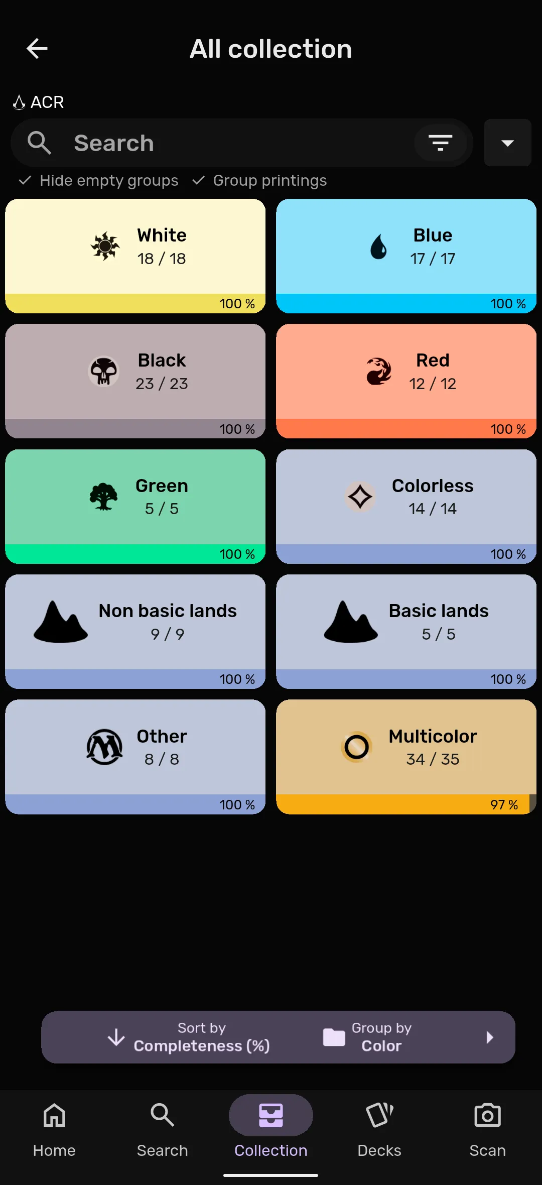 Collector mode grouping by color