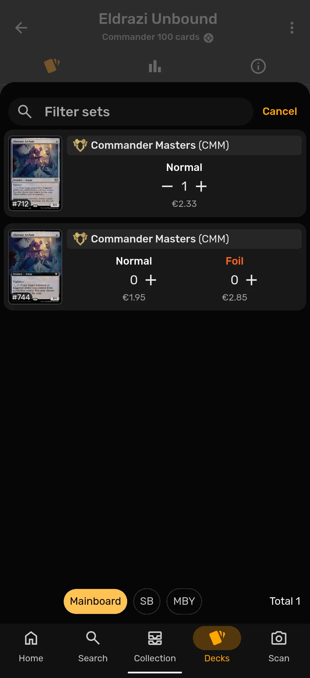 Deck card version chooser